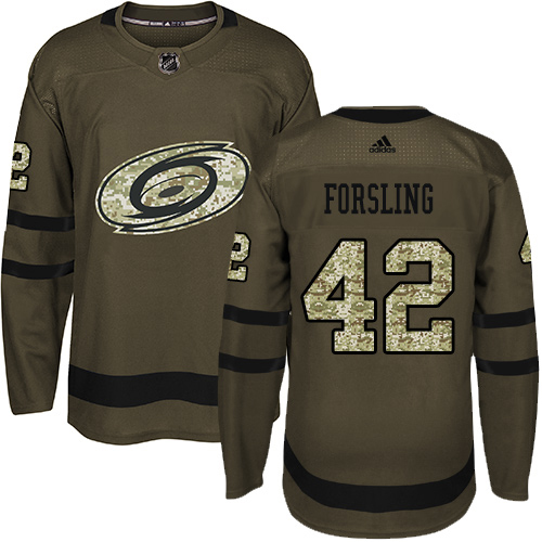 Adidas Hurricanes #42 Gustav Forsling Green Salute to Service Stitched Youth NHL Jersey
